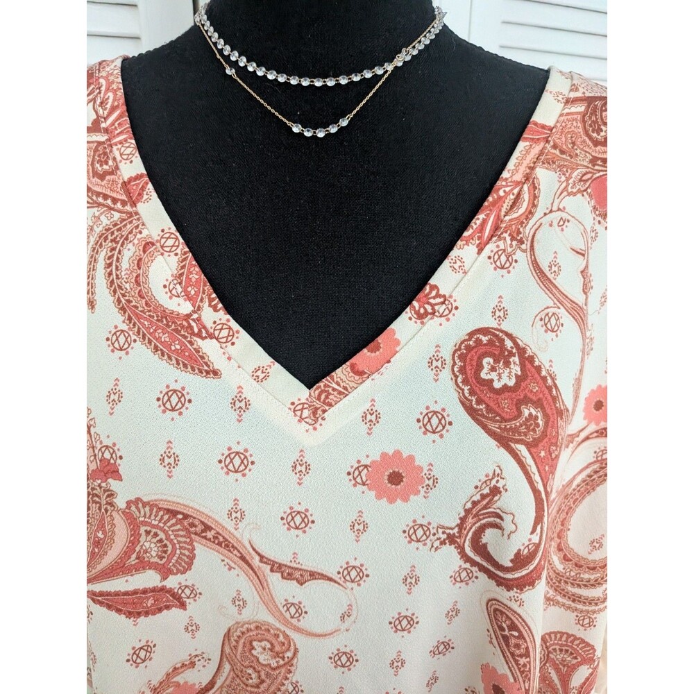 Cato Blouse Womens 22/24W Cream Paisley Floral Ruffle Sleeves Boho Peasant Top - Picture 2 of 11